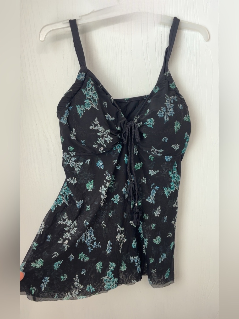 Beach House Black Floral One-Piece Swimdress with Teal Accents